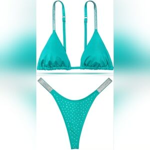 L/L XL/XL VS Swim Shine Strap Triangle Bikini Top Diamanté Thong Bikini Set